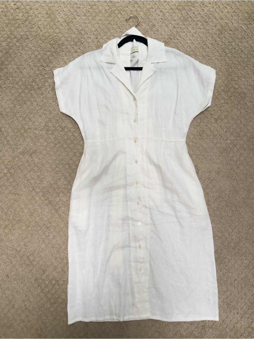 Brunna & Co White 100% Linen Button Front Midi Dress XS/S